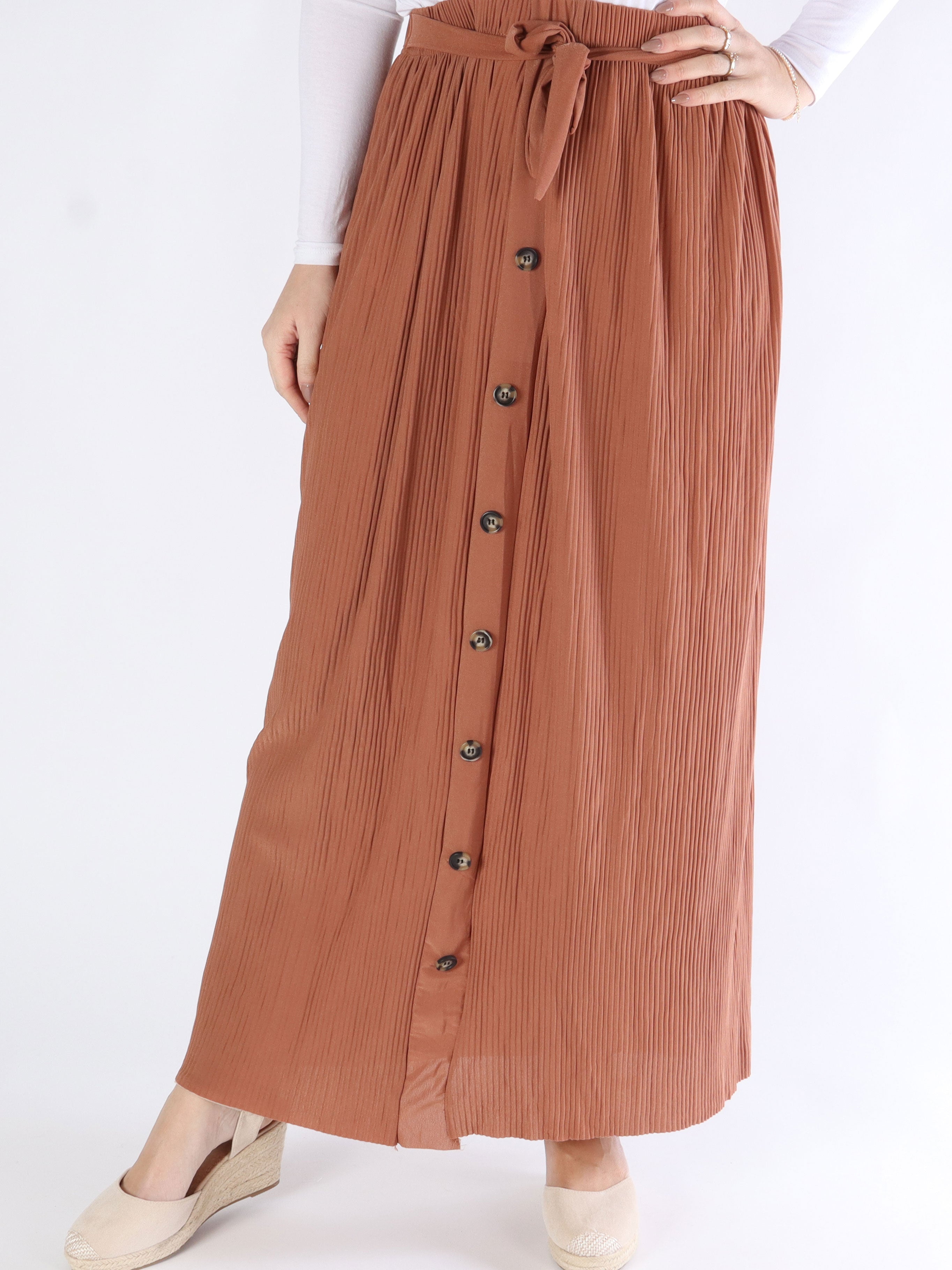 Andrea - Lång plisserad kjol med knappar